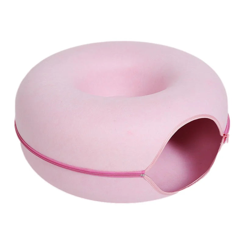 Nestify™ Donut Cat Bed with Tunnel – Cozy Felt Cat House & Interactive Play Space for 1–2 Cats