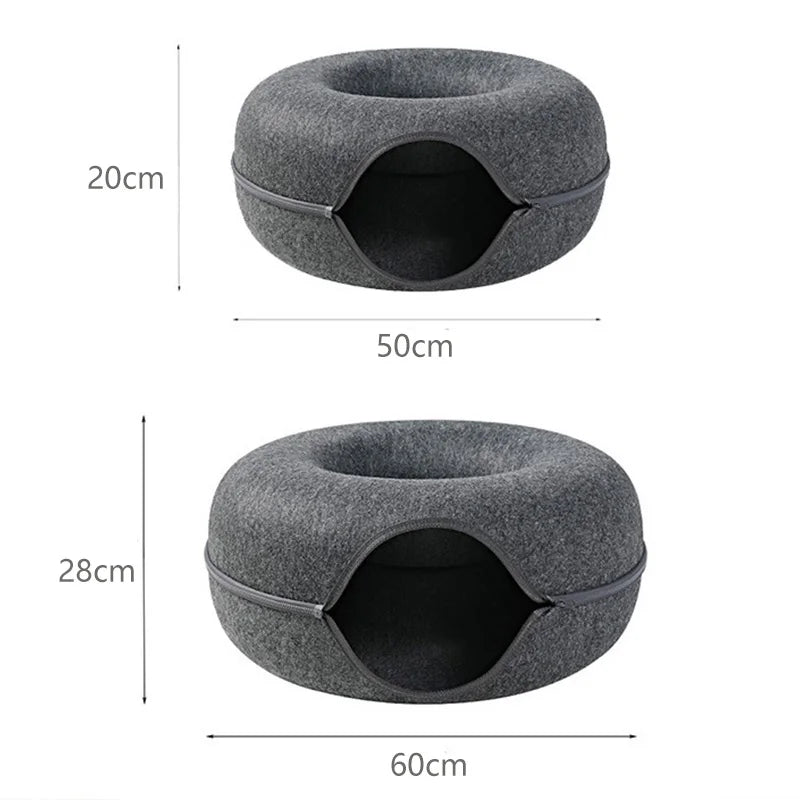 Nestify™ Donut Cat Bed with Tunnel – Cozy Felt Cat House & Interactive Play Space for 1–2 Cats