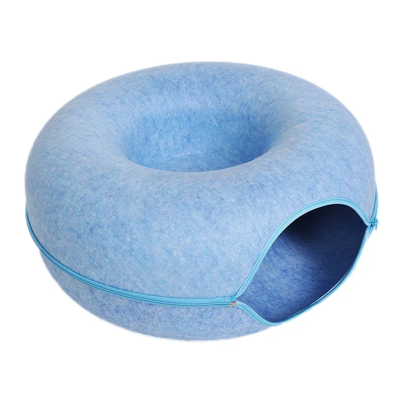 Nestify™ Donut Cat Bed with Tunnel – Cozy Felt Cat House & Interactive Play Space for 1–2 Cats
