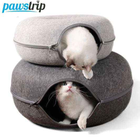 Nestify™ Donut Cat Bed with Tunnel – Cozy Felt Cat House & Interactive Play Space for 1–2 Cats