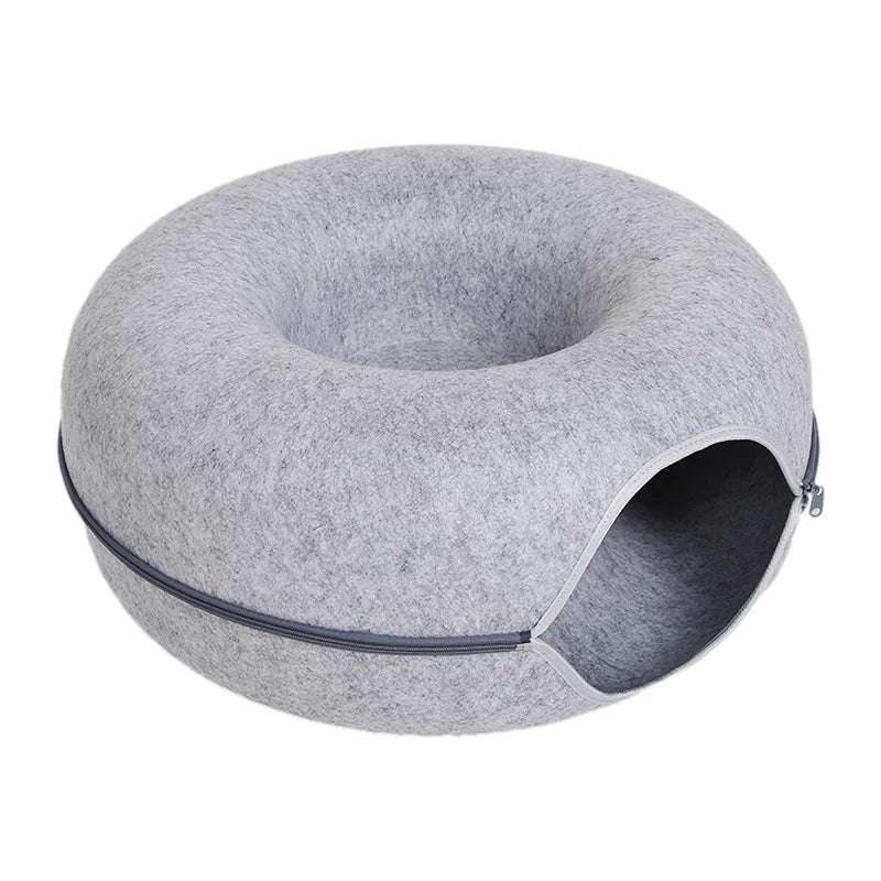 Nestify™ Donut Cat Bed with Tunnel – Cozy Felt Cat House & Interactive Play Space for 1–2 Cats